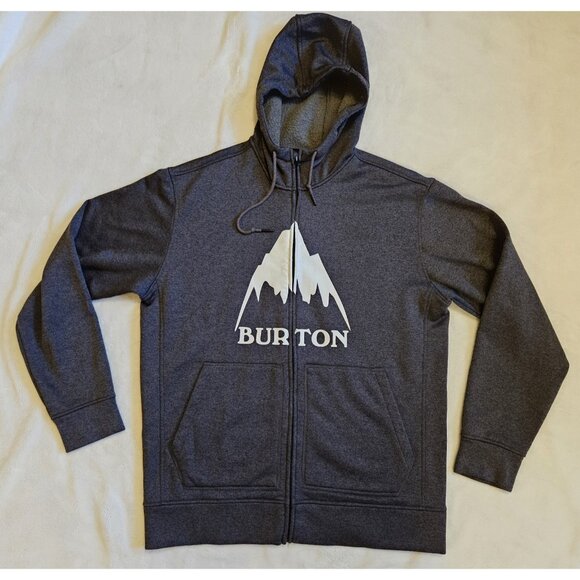 Burton Medium Full Zip Hoodie Gray w White Logo Snowboarding Outdoor - Picture 1 of 13